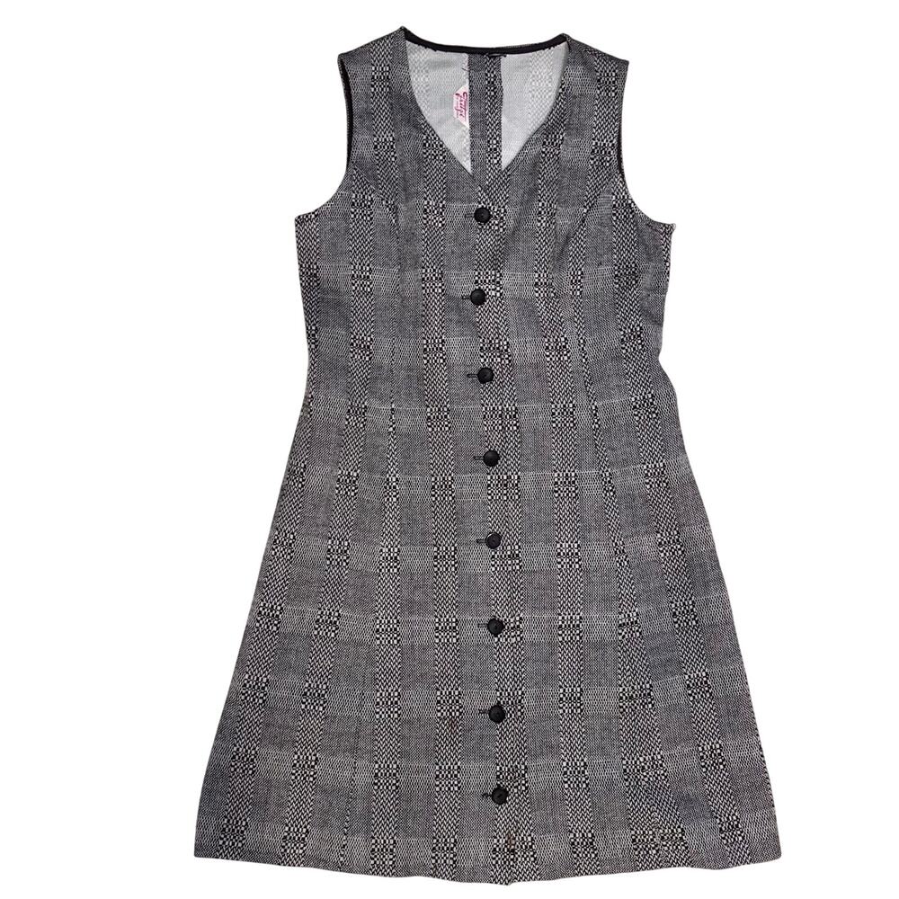 Vintage FRITZI California Check Print Fitted Mini Dress Sleeveless Sz M/L ***